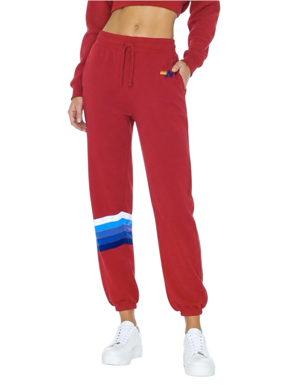 Aviator Nation Rainbow Stitch Sweatpants Jogger Red Size M
